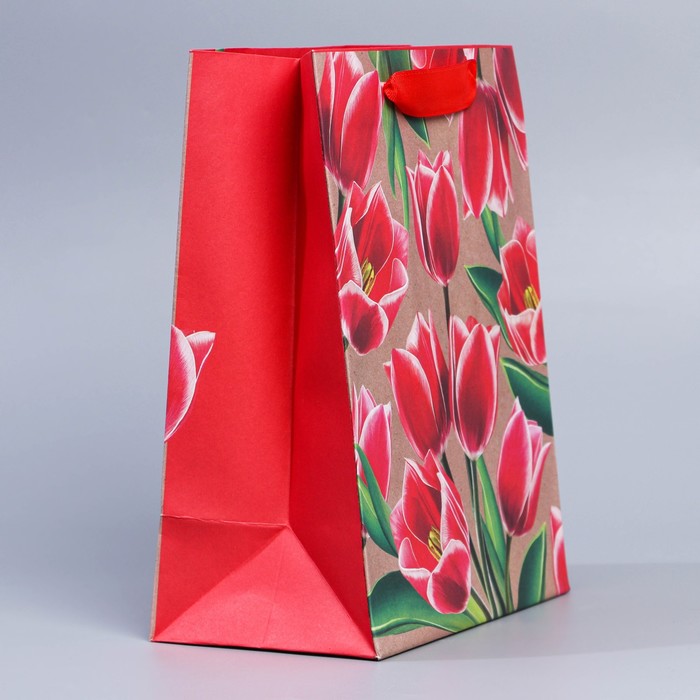 Пакет подарочный крафтовый вертикальный, упаковка, «Люблю тебя», MS 23 х 18 х 10 см - фото 1911814279
