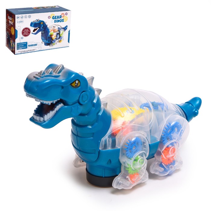 Динозавр «Шестерёнки», свет и звук, работает от батареек, цвет синий - фото 1906095382