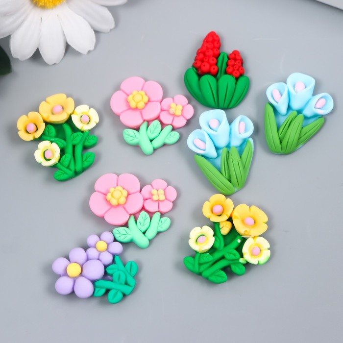 Декор для творчества пластик «Цветочный кустик», набор 8 шт., 2.8×3×0.7 см
