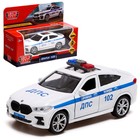 Машина металлическая «BMW X6 полиция», 12 см, открываются двери и багажник, инерция, цвет белый - фото 297038402