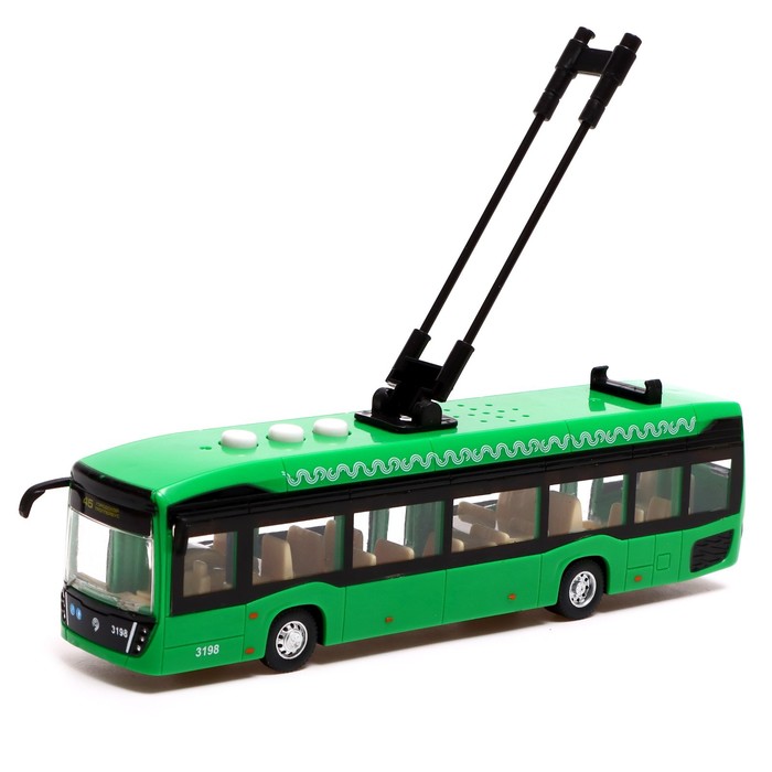 Троллейбус «Городской», 19 см, 3 кнопки, инерция, цвет зелёный, световые и звуковые эффекты - фото 1904634221