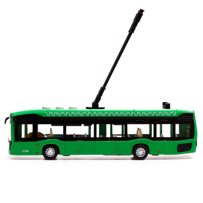 Троллейбус «Городской», 19 см, 3 кнопки, инерция, цвет зелёный, световые и звуковые эффекты - фото 1904634222