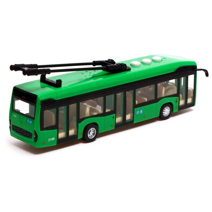 Троллейбус «Городской», 19 см, 3 кнопки, инерция, цвет зелёный, световые и звуковые эффекты - фото 1904634223
