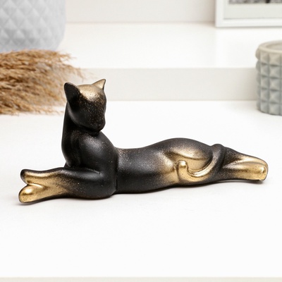 Фигурка гипс «Кот лежит», чёрный, 8×20 см