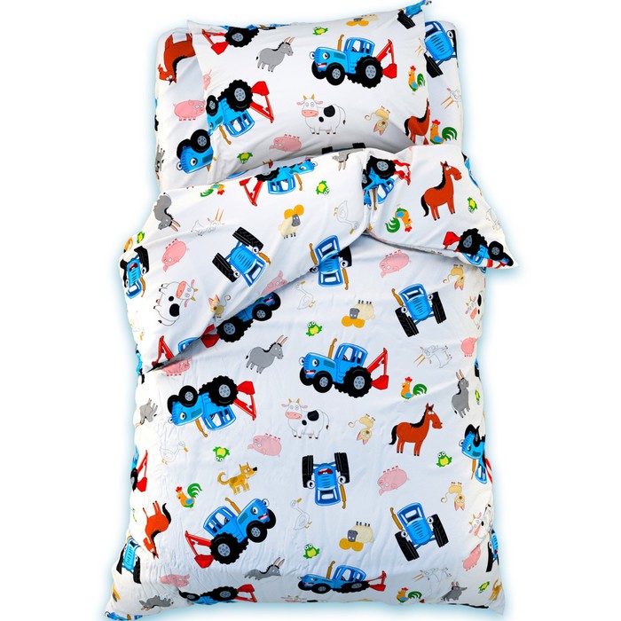 Постельное бельё 1.5-спальное «Синий трактор», поплин - Фото 1