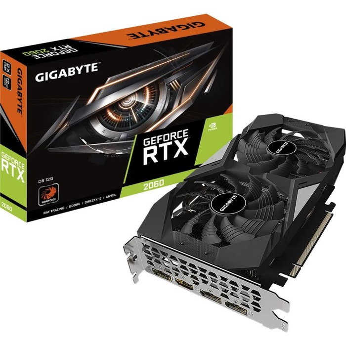 Видеокарта Gigabyte GV-N2060D6-12GD, GeForce RTX 2060, 12Gb, GDDR6, HDMI, DP - фото 51440475