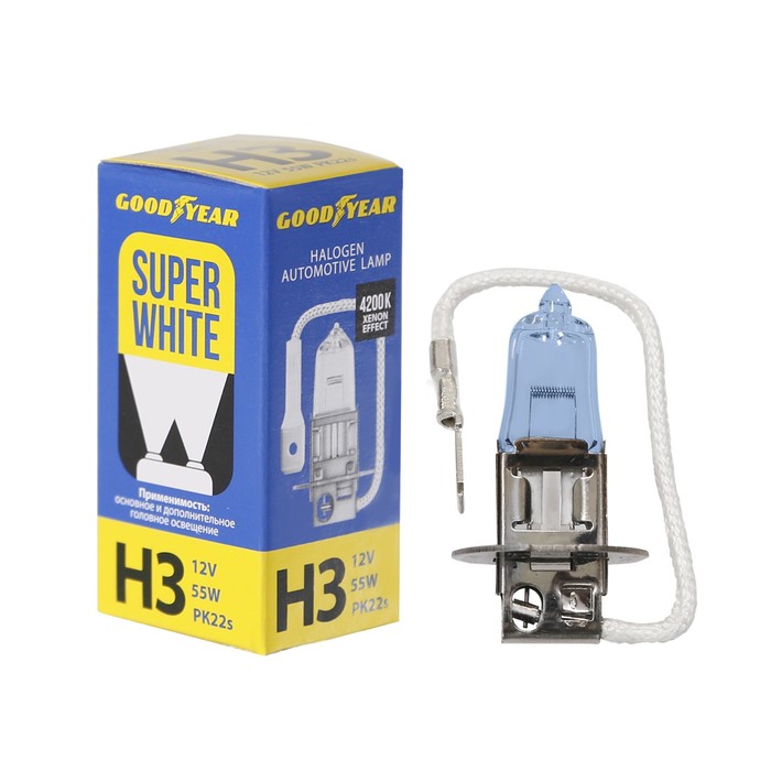 Галогенная лампа Goodyear 12 В, H3, 55 Вт Super White - Фото 1