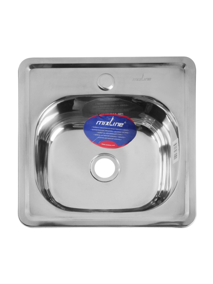 УЦЕНКА Мойка кухонная MIXLINE 531266, врезная, толщина 0.6 мм, 38×38×15 см, вып. 1 1/2", гофросифон - Фото 1
