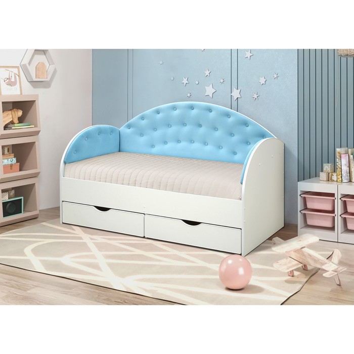 Кровать без бортика «Софа 10.1», 800 × 1600 мм, цвет корпуса белый / велюр бирюзовый - Фото 1