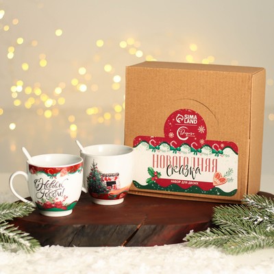 Набор «Новогодняя сказка»: кружки 2 шт. по 180 мл, ложки 2 шт.