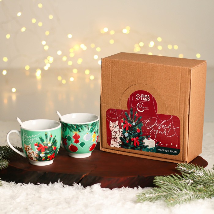 Набор «С новым годом», кружка 180 мл, 2 шт, ложка 2 шт - Фото 1