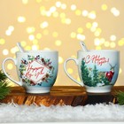 Набор из керамики Happy New year, кружка 180 мл, 2 шт, ложка 2 шт, цвет белый - Фото 3