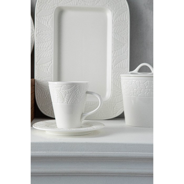 Чайная пара фарфоровая Magistro Сrotone, 2 предмета: чашка 220 мл, блюдце d=15 см, цвет белый - фото 1906096055