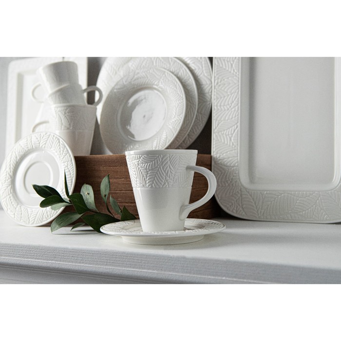 Чайная пара фарфоровая Magistro Сrotone, 2 предмета: чашка 220 мл, блюдце d=15 см, цвет белый - фото 1906096058
