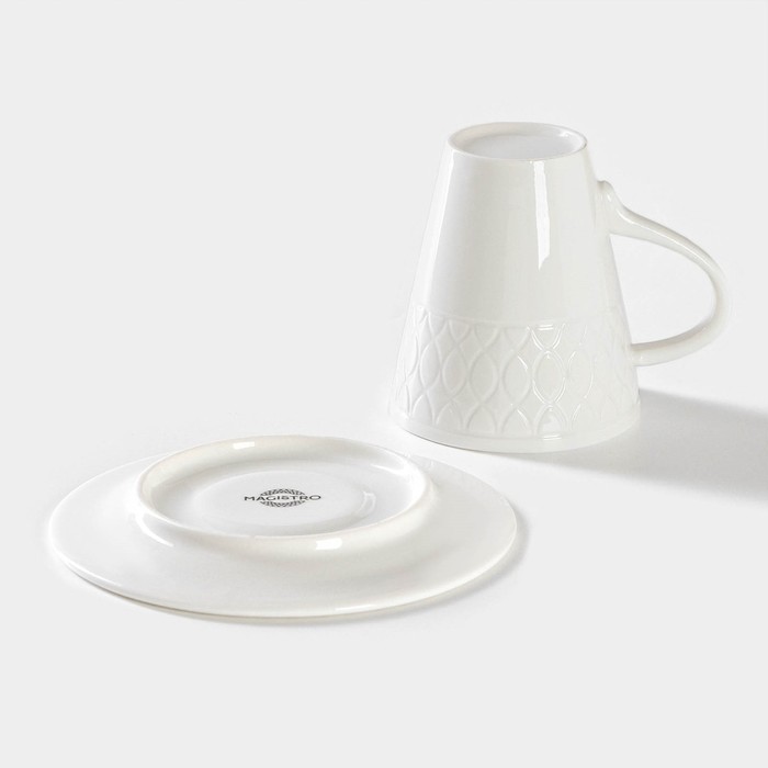 Чайная пара фарфоровая Magistro Argos, 2 предмета: чашка 220 мл, блюдце d=15 см, цвет белый - фото 1904634691