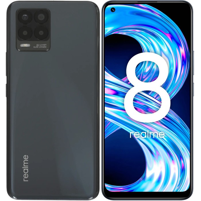 Смартфон Realme 8, 6.4", SAmoled, 2 sim, 6 Гб, 128 Гб, 64 Мп, 16 Мп, 5000 мАч, NFC, черный - Фото 1