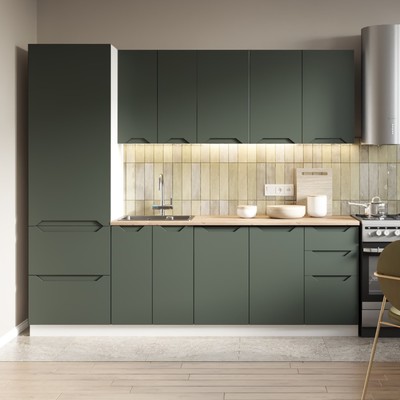 Кухонный гарнитур прямой «Хельга», с столешницей, с пеналом, 2400 мм, цвет МДФ олива софт