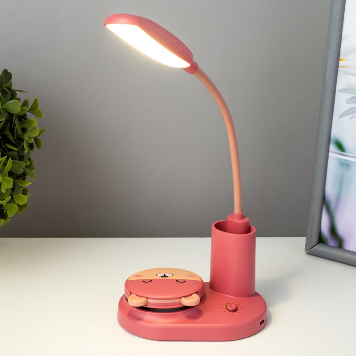 Настольная лампа "Мишка" LED 3Вт USB АКБ красный 12х8х31,5 см RISALUX - фото 1926519540