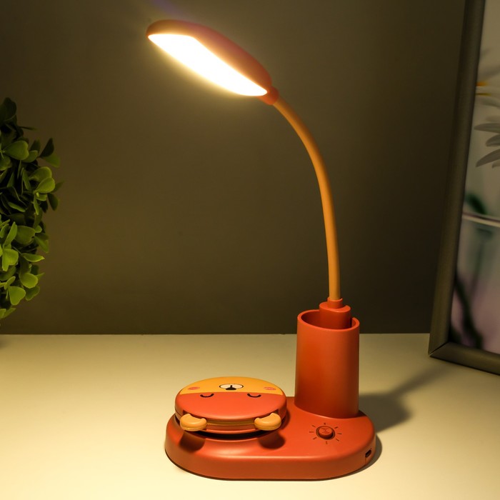 Настольная лампа "Мишка" LED 3Вт USB АКБ красный 12х8х31,5 см RISALUX - фото 1926519541