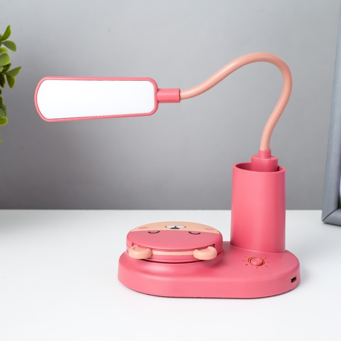 Настольная лампа "Мишка" LED 3Вт USB АКБ красный 12х8х31,5 см RISALUX - фото 1907543708