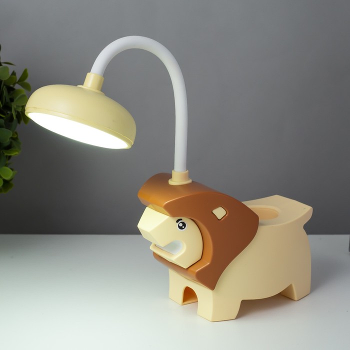 Настольная лампа "Львёнок" LED USB АКБ желто-шоколадный 7,5х13х29 см RISALUX - фото 1907543939
