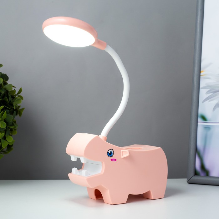 Настольная лампа "Бегемотик" LED USB АКБ розовый 7,5х13х29 см RISALUX - фото 1907543949