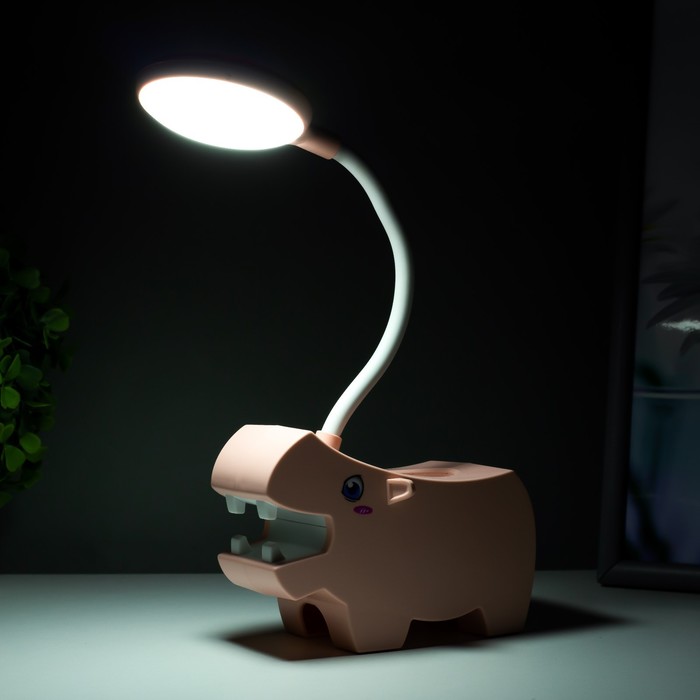 Настольная лампа "Бегемотик" LED USB АКБ розовый 7,5х13х29 см RISALUX - фото 1907543950