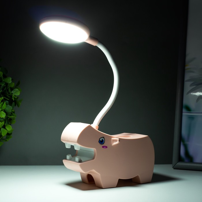 Настольная лампа "Бегемотик" LED USB АКБ розовый 7,5х13х29 см RISALUX - фото 1907543951