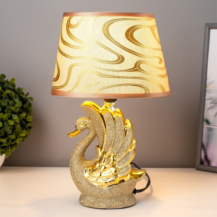 Настольная лампа "Лебедь" Е14 40Вт серо-золотой 15х19х32 см RISALUX - фото 1909005649