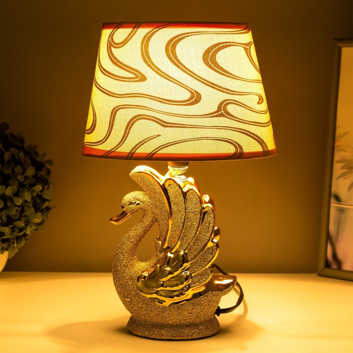 Настольная лампа "Лебедь" Е14 40Вт серо-золотой 15х19х32 см RISALUX - фото 1909005650