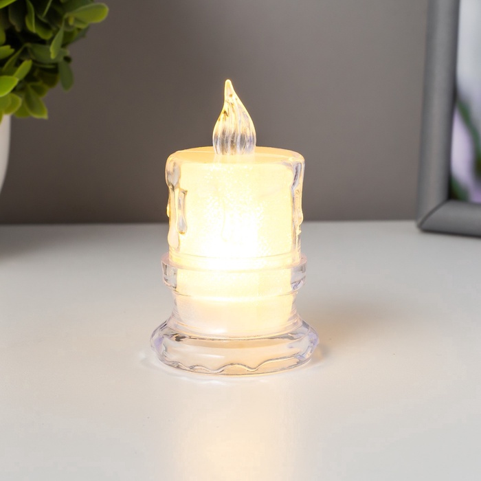 Светодиодная свеча, ночник LED RISALUX «Морозная», от батареек 3×AG10, белый, 4.5×4.5×8 см - Фото 1