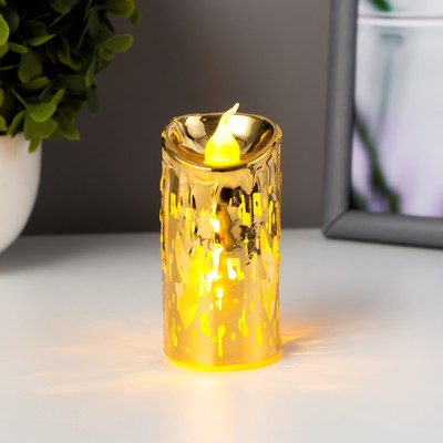 Свеча светодиодная RISALUX «Золотая», LED-ночник, от батареек 3×AG13, 3.5×3.5×7 см