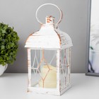 Светодиодная свеча в подсвечнике RISALUX «Фонарь и ромбы», LED-ночник, от батареек 3×ААА, белый с золотой патиной, 11×11×21.5 см - Фото 1