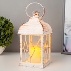 Светодиодная свеча в подсвечнике RISALUX «Фонарь и ромбы», LED-ночник, от батареек 3×ААА, белый с золотой патиной, 11×11×21.5 см - Фото 2