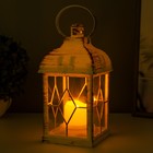 Светодиодная свеча в подсвечнике RISALUX «Фонарь и ромбы», LED-ночник, от батареек 3×ААА, белый с золотой патиной, 11×11×21.5 см - Фото 3