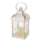 Светодиодная свеча в подсвечнике RISALUX «Фонарь и ромбы», LED-ночник, от батареек 3×ААА, белый с золотой патиной, 11×11×21.5 см - Фото 6