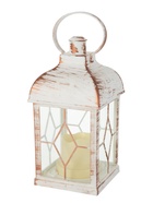 Светодиодная свеча в подсвечнике RISALUX «Фонарь и ромбы», LED-ночник, от батареек 3×ААА, белый с золотой патиной, 11×11×21.5 см - фото 68107260