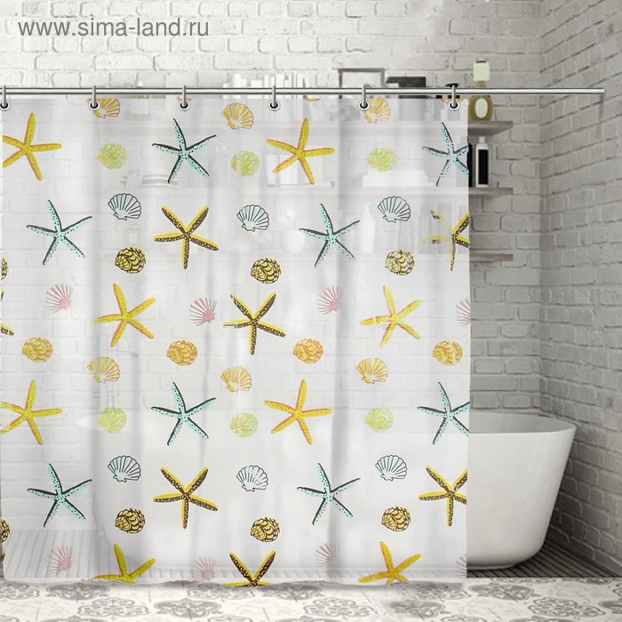 Штора для ванной комнаты Доляна «Морские звёзды», 180×180 см, PEVA - Фото 1