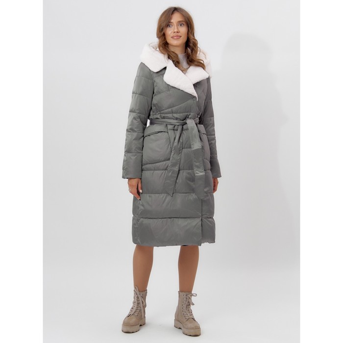 Пальто утеплённое, цвет серый, размер 44