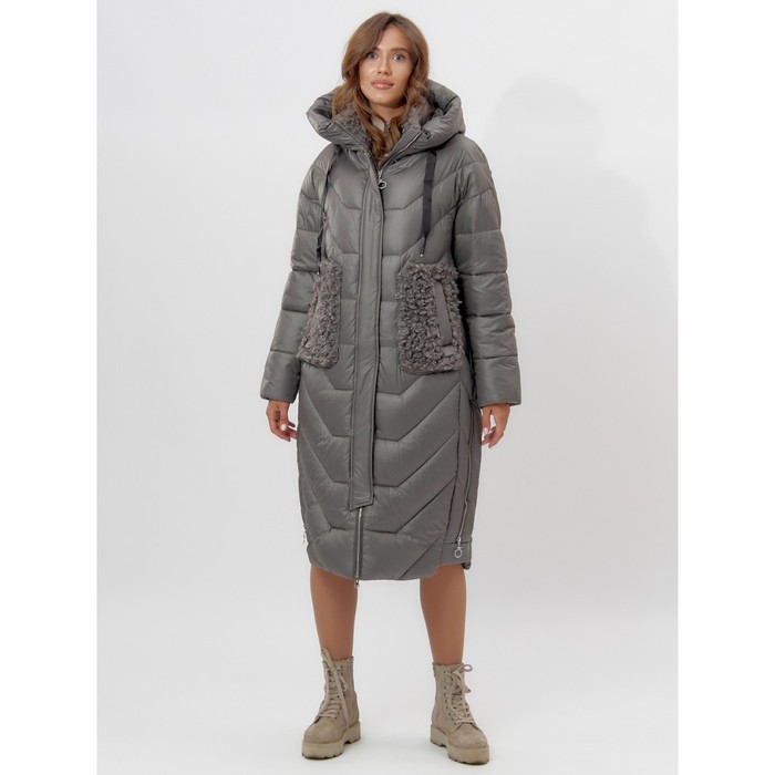 Пальто утеплённое, цвет серый, размер 46
