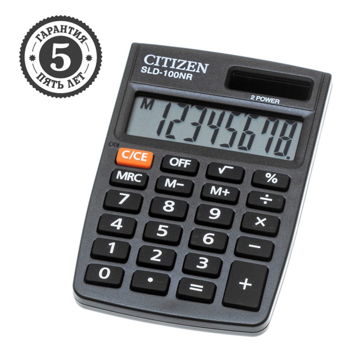 Калькулятор карманный Citizen "SLD-100NR", 8-разрядный, 58 х 88 х 10 мм, двойное питание, чёрный - Фото 1