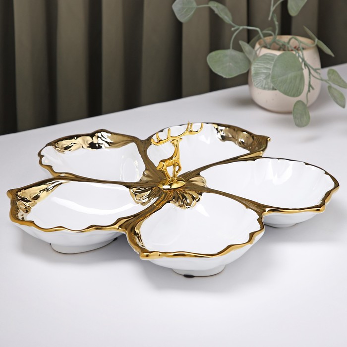 Менажница керамическая 5 ячеек «Золотой олень», 31×31×4,5 см, цвет белый - фото 1911815820