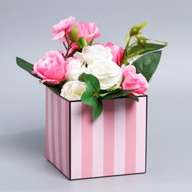 Коробка для цветов с PVC крышкой «Розовые полосы», 12 × 12 × 12 см Ош