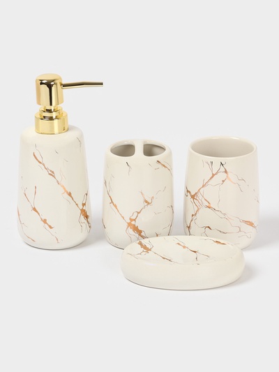 Набор аксессуаров для ванной комнаты SAVANNA «Гроза», 4 предмета (мыльница, дозатор для мыла 400 мл, 2 стакана), цвет белый