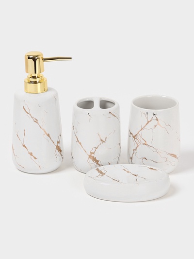 Набор аксессуаров для ванной комнаты SAVANNA «Гроза», 4 предмета (мыльница, дозатор для мыла 400 мл, 2 стакана), цвет белый