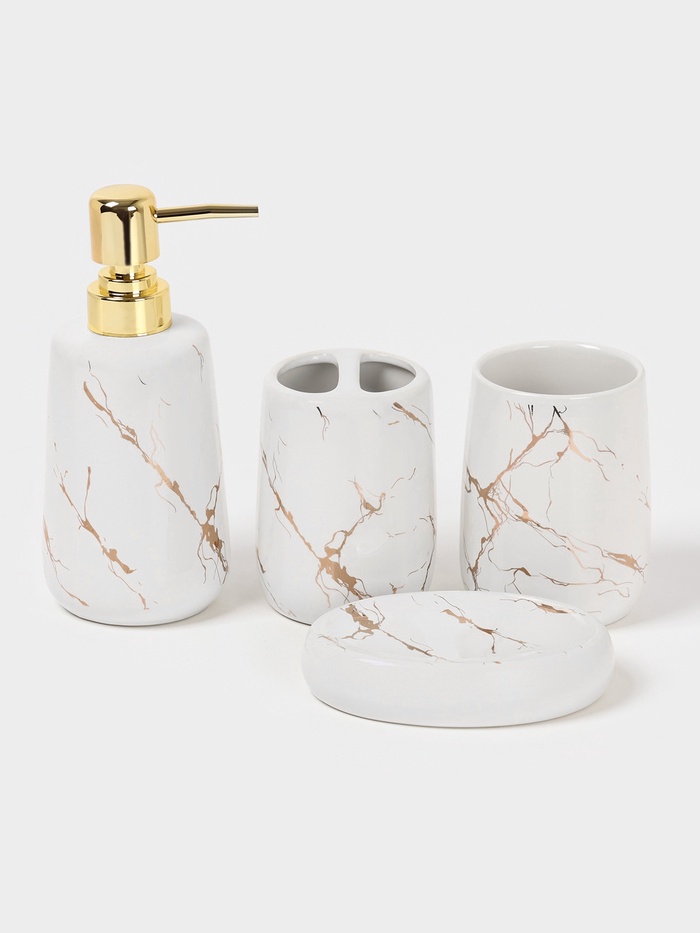 Набор аксессуаров для ванной комнаты SAVANNA «Гроза», 4 предмета (мыльница, дозатор для мыла 400 мл, 2 стакана), цвет белый - Фото 1