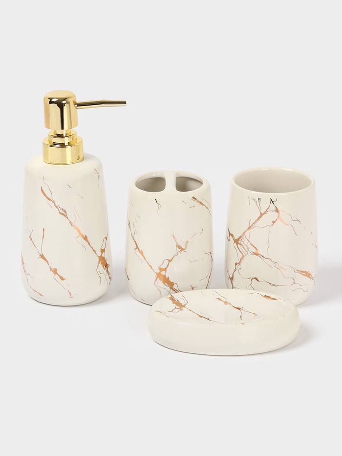 Набор аксессуаров для ванной комнаты SAVANNA «Гроза», 4 предмета (мыльница, дозатор для мыла 400 мл, 2 стакана), цвет белый - Фото 1