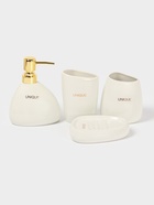 Аксессуары для ванной SAVANNA Stone, 4 предмета: мыльница, дозатор для мыла, 2 стакана, белые - Фото 1