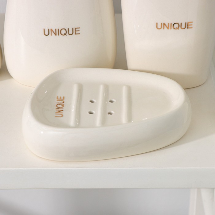 Набор аксессуаров для ванной комнаты SAVANNA Stone, 4 предмета (мыльница, дозатор для мыла, 2 стакана), цвет белый - фото 1906097418