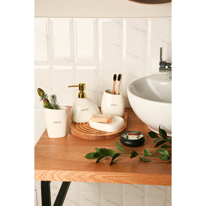Набор аксессуаров для ванной комнаты SAVANNA Stone, 4 предмета (мыльница, дозатор для мыла, 2 стакана), цвет белый - фото 1906097427